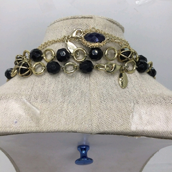 Ann Taylor Lot of 2 Black & Blue Rhinestone Necklaces - Picture 3 of 5